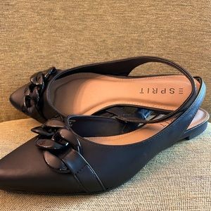Espirit black patty sling back flats